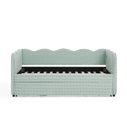 Gingham Daybed With USB Charging Port, Wave Shaped Design