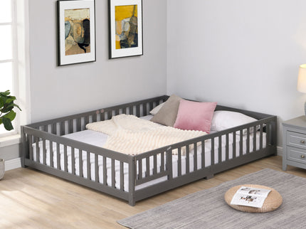Solid Wood Floor Bed With Door And Fence For Children