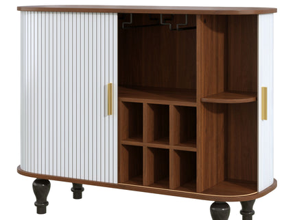 Fluted Liquor & Coffee Bar Cabinet With 6 Wine Racks And 3 Glass Holders