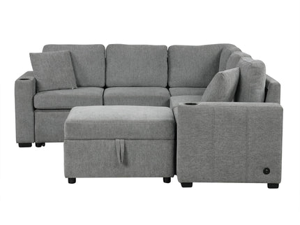 Sectional Sofa Convertible Pull-Out Sofa Bed With A Movable Storage Ottoman For Living Room