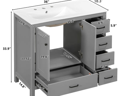 Bathroom Vanity With Sink Combo, 2 Soft Close Doors And 5 Drawers