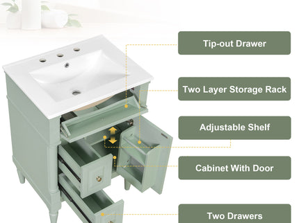 Freestanding Bathroom Vanity With Sink, Adjustable Shelf & Flip Drawer
