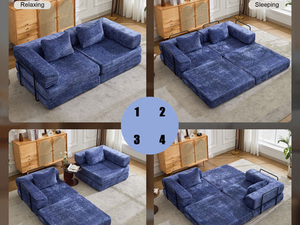 Convertible Floor Sofa Bed With Pillow Back Support Armrest