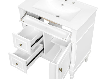 Modern Bathroom Vanity With Sink, Freestanding Cabinet With Flip Drawer & Adjustable Shelf