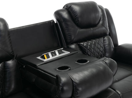 Home Theater Seating Manual Recliner Chair With Center Console And Led Light Strip For Living Room