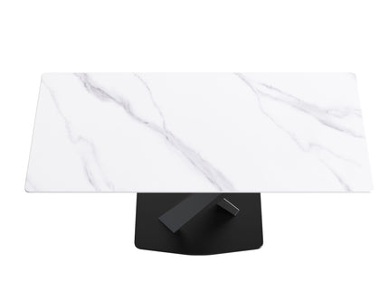 Modern Artificial Stone Straight Edge Metal X Leg Dining Table, 6 People