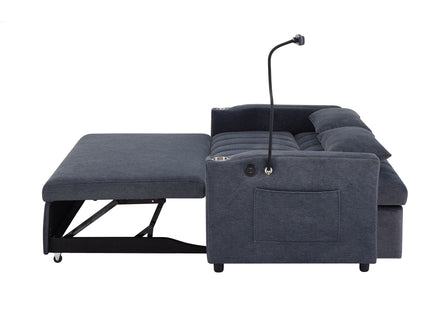 Convertible Sofa Bed Loveseat Sofa With Three USB Ports, Two Side Pockets, Two Cup Holders And 360° swivel Phone Holder For Living Room