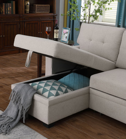 Upholstered Pull Out Sectional Sofa With Chaise