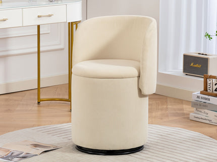 Barrel Chair, Built In Storage, 360° Swivel - Beige