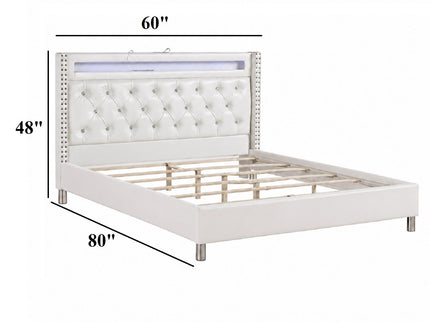 Modern Bed With LED Lights, Charging Port, Tufted Headboard