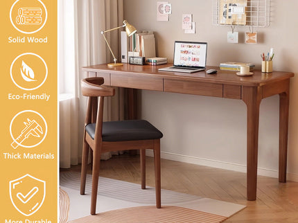 Desk With Drawers, Smooth Edge Design - Walnut