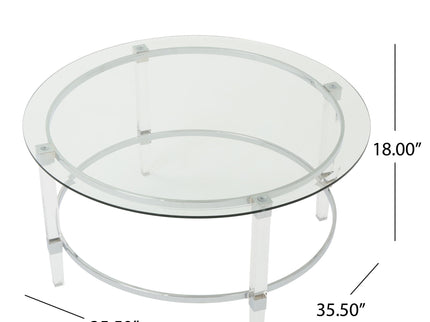 Tempered Glass Round Coffee Table With Four Legs - Clear