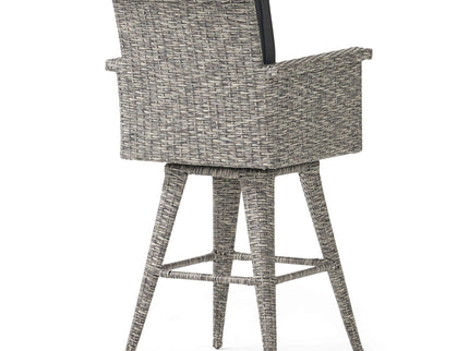 Outdoor Rattan Swivel Barstool With Water Resistant Cushion - Mixed Black / Dark Gray