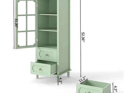 Minimalism Buffet Cabinet With Glass Doors And Double Drawer