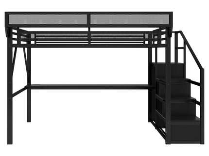 Loft Bed With Desk And Charging Station With Stairs And Light