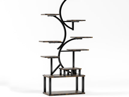S - Shaped, 10 Tier Plant Stand With 5 Grow Lights - Deep Rustic Brown