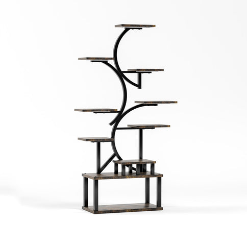 S - Shaped, 10 Tier Plant Stand With 5 Grow Lights - Deep Rustic Brown