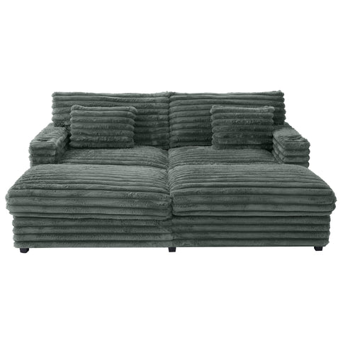 Oversized Double Chaise Lounge Sofa Bed With USB Ports And Cup Holders