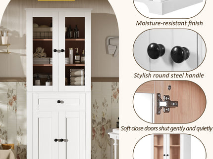 Bathroom Storage Cabinet, Adjustable Shelves & Drawer, Freestanding Tower