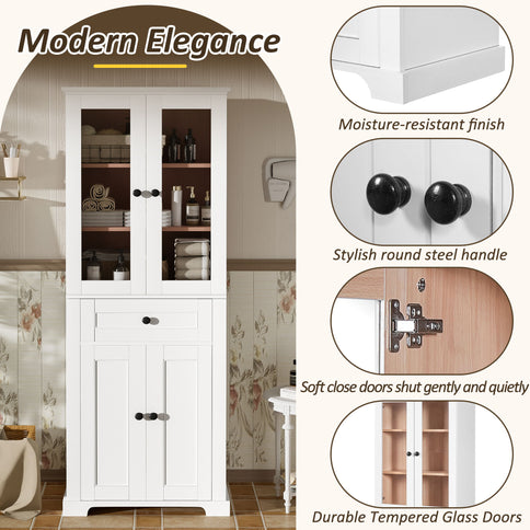 Bathroom Storage Cabinet, Adjustable Shelves & Drawer, Freestanding Tower