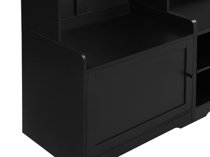 Wide Hall Tree With Shoe Storage, 4 In 1 Entryway Bench With 8 Cubbies, 7 Coat Hooks & Adjustable Shelf For Hallway - Black