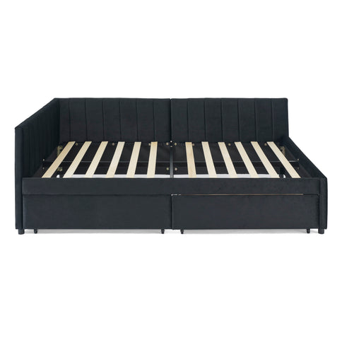 Upholstered Tufted Daybed Frame With Storage Drawers