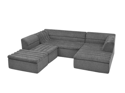 U-Shaped Modular Sectional Sofa With Chaise And Movable Ottoman With Wave-Shaped Armrest