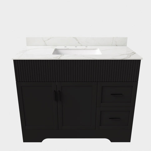 Bathroom Vanity Set, Fluted Cabinet, 3 Faucet Holes, Sink Included - Black