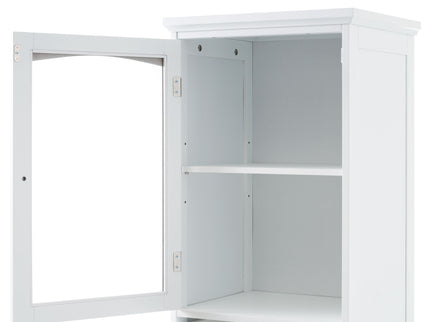 Tall Bathroom Storage Cabinet With Glass Doors, Free-Standing, Two Drawers, And Adjustable Shelves, Board, Painted Perfect For Displaying Your Favorite Items