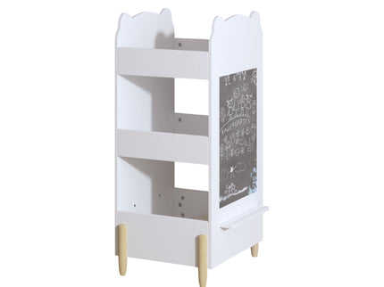 Bear Shaped Bookshelf With Chalkboard Side, 3 Tier Storage Organizer For Playroom - White