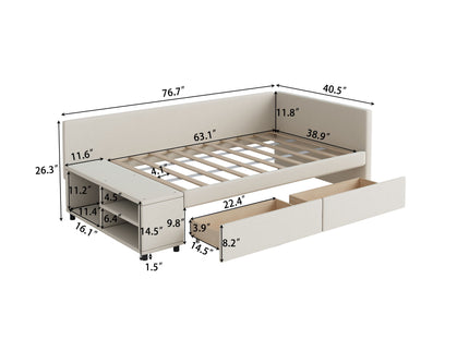 L Shaped Upholstered Platform Bed With Storage And Drawers