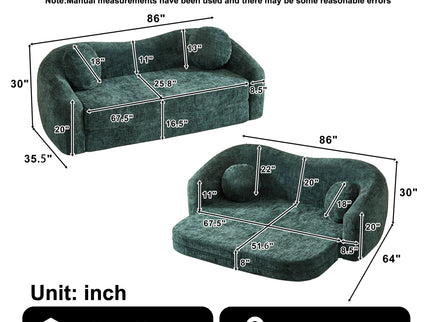 Curved Convertible Sofa, 2 In 1 Frameless Folding Sofa Bed With Pull Out Base And Deep Seat