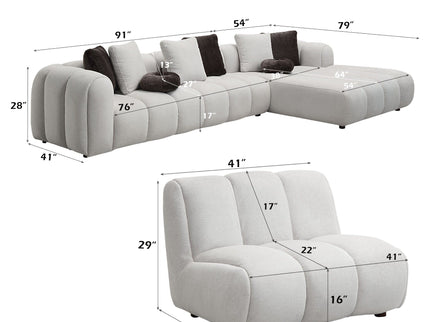 Manilla - Sectional Sofa With Chair - Ivory White