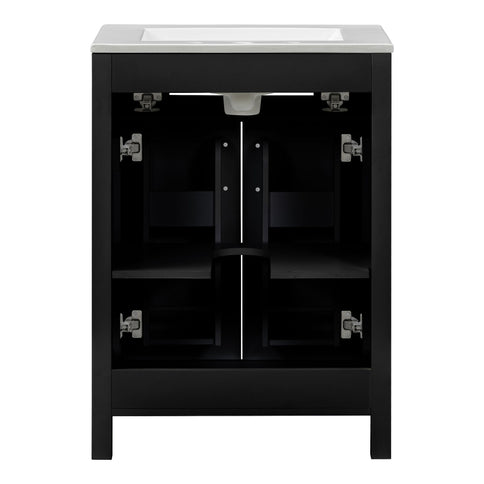 Modern Bathroom Vanity With Ceramic Sink, Soft-Close Doors, Flip Drawer, U-Shaped Shelves, Elegant Storage Solution