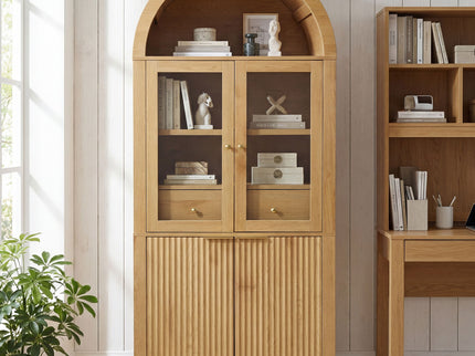 Fluted Tall Arched Pantry Cabinet With Adjustable Shelves