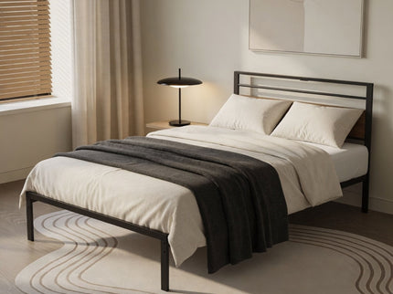 Platform Bed Frame With Charging Station & Headboard Shelves
