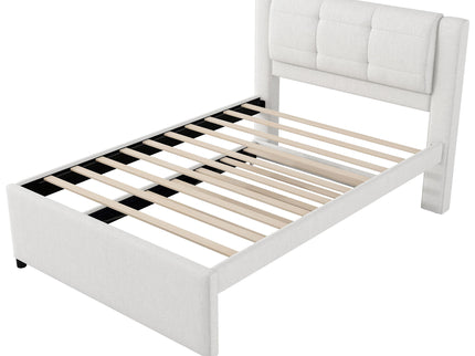 Upholstery Platform Bed With Trundle, Trundle Can Be Flat Or Erected