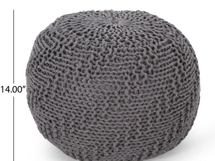 Hazel - Modern Knitted Cotton Yarn Round Pouf With Eco Friendly Pet Fibers - Dark Gray