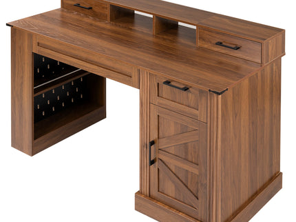 Office Desk With Storage Cabinet, Charging Station, Monitor Stand & Pegboard