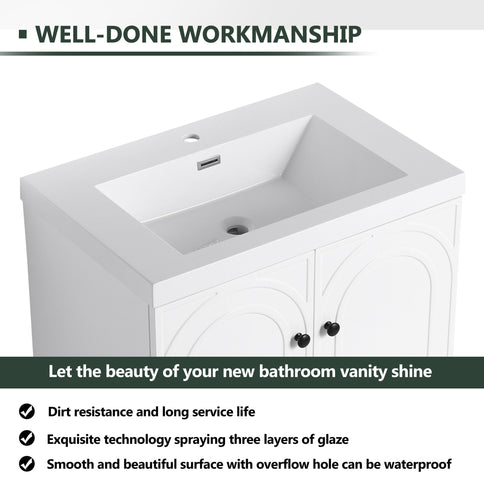 Contemporary Freestanding Bathroom Vanity With Resin Sink & Soft-Close Cabinet Doors