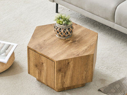 Hexagonal Coffee Table With Drawers - Wood