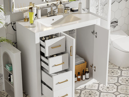 Bathroom Vanity With Sink Combo, Storage Cabinet, Freestanding Set With 3 Drawers & Soft Closing Doors