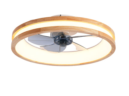 Ceiling Fans With LED Light Source And Remote Control, 3000 - 6500K Dimmable, 6 Speeds, Quiet DC Motor For Living Room - Natural Wood / White