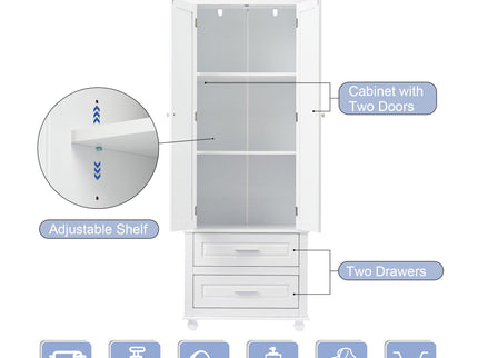 Tall Storage Cabinet With 2 Drawers For Bathroom