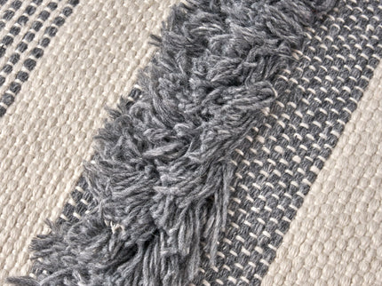 Karim - Faux Yarn Large Pouf, Durable - Ivory / Gray