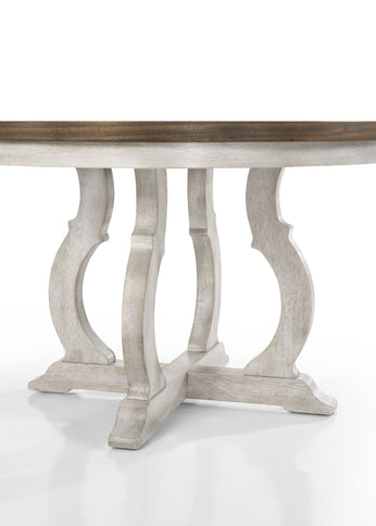 Havanna - 5 Piece Wide Round Dining Table With Off White Chairs (Set of 5) - Vintage Walnut