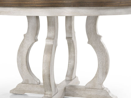 Havanna - 5 Piece Wide Round Dining Table With Off White Chairs (Set of 5) - Vintage Walnut