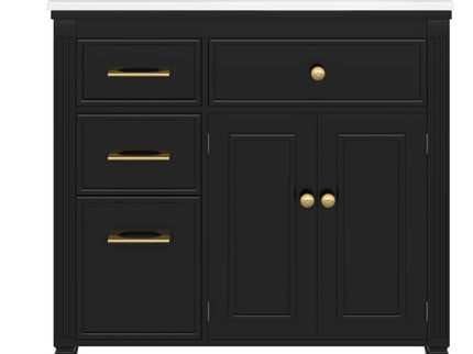 Modern Bathroom Vanity With Ceramic Sink, Freestanding, One Tip Out Drawer, 3 Side Drawers, Adjustable Shelf