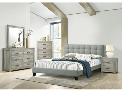 California King Size Tufted Headboard Platform Bedframe, Bedroom Furniture - Gray / Light Gray