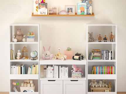 Book Organizer With Large Drawers And Open Shelves, Toy Storage Cabinet With Removable Wheels And Rounded Edges - White